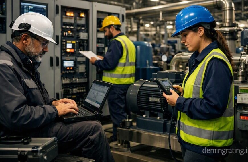 Engineers monitoring industrial energy performance using an Energy Management System.