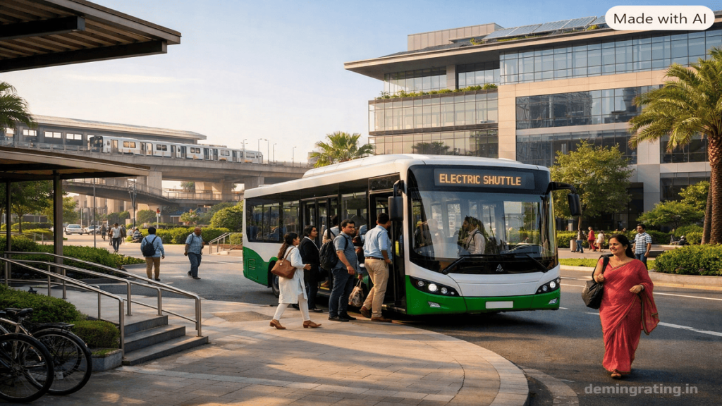 GGBC. Electric shuttle connecting a sustainable corporate campus with public transportation