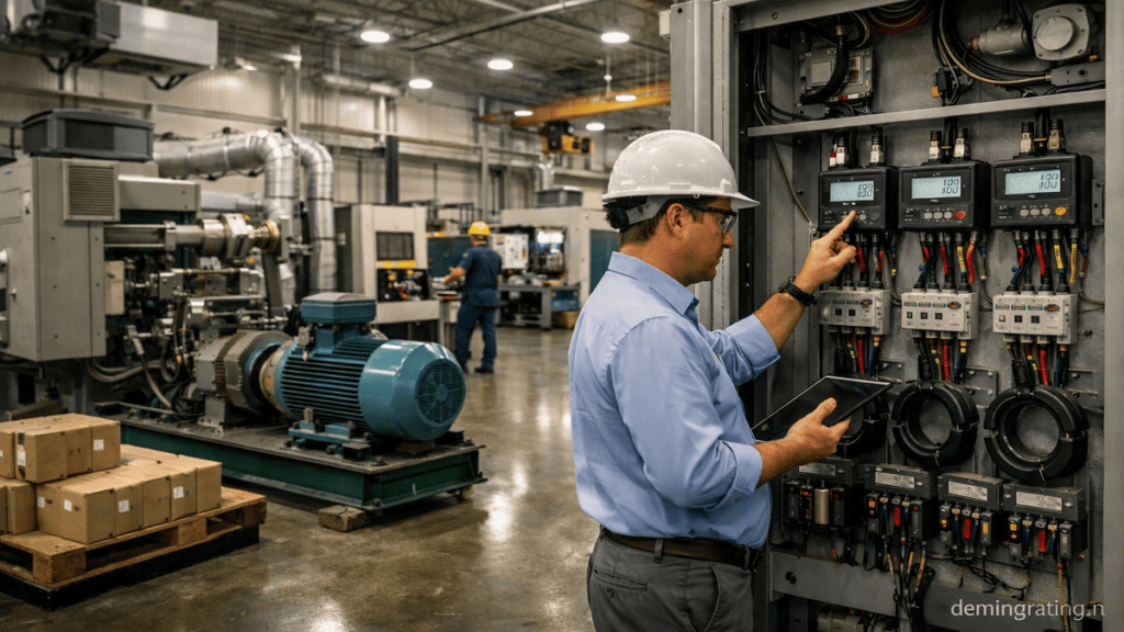 Industrial manufacturing facility using digital energy sub-meters to monitor production equipment and electrical loads.